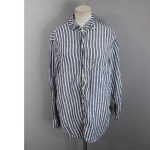 CP Shades Jack Boyfriend Shirt Medium Blue White Striped Linen Long Sleeve Women
